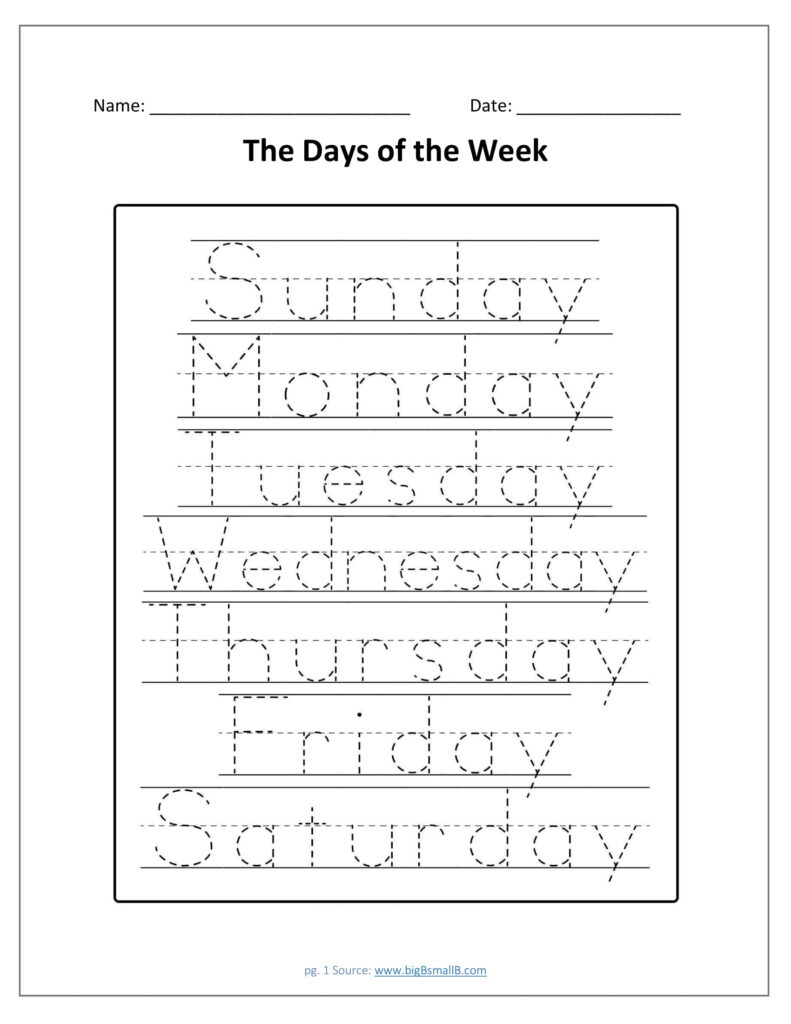 Days Of The Week Tracing Worksheet Pdf